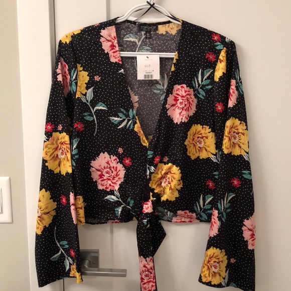 TOPSHOP floral, tie front blouse - Picture 2 of 6